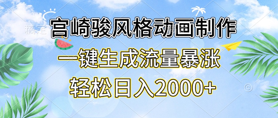 宫崎骏风格动画制作，一键生成流量暴涨，轻松日入2000+宫崎骏风格动画制作，一键生成流量暴涨，轻松日入2000+共研网创-网赚项目-副业赚钱-互联网创业-资源整合-共研赋能共研网创社