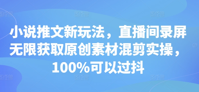 小说推文新玩法，直播间录屏无限获取原创素材混剪实操，100%可以过抖小说推文新玩法，直播间录屏无限获取原创素材混剪实操，100%可以过抖共研网创-网赚项目-副业赚钱-互联网创业-资源整合-共研赋能共研网创社