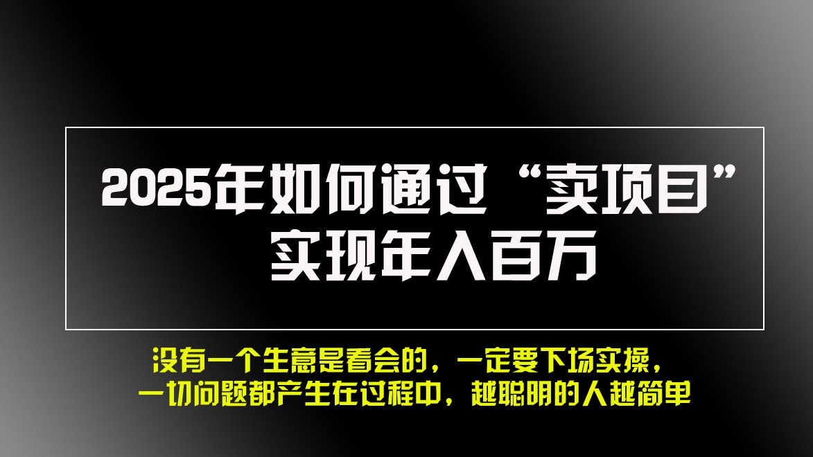 2025年如何通过“卖项目”实现年入百万2025年如何通过“卖项目”实现年入百万 2025年如何通过“卖项目”实现年入百万2025年如何通过“卖项目”实现年入百万